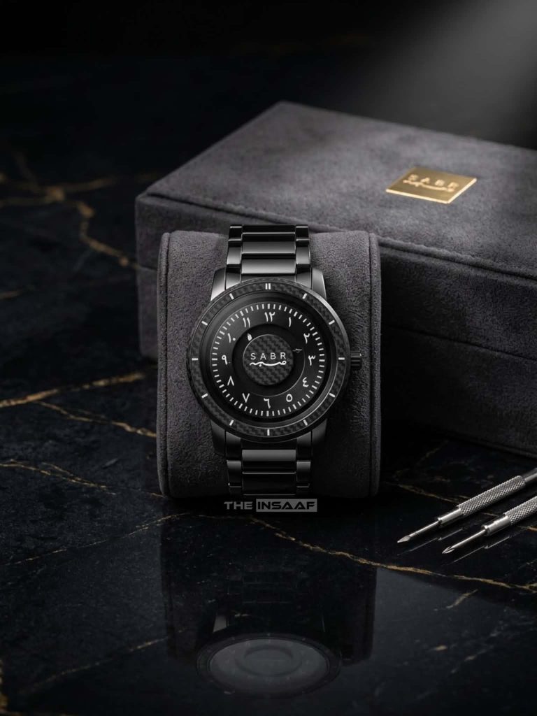 SABR magnetic levitation steel ball watch with Arabic numeric dial and black stainless steel strap